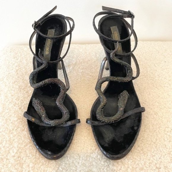 Roberto Cavalli Jeweled Snake Suede Heels sz 38.5 - Picture 1 of 6